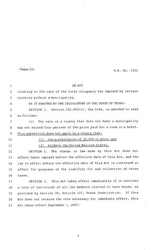 80th Texas Legislature, Regular Session, House Bill 2322, Chapter 319