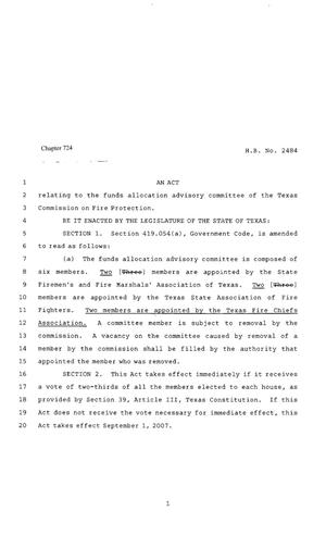 80th Texas Legislature, Regular Session, House Bill 2484, Chapter 724