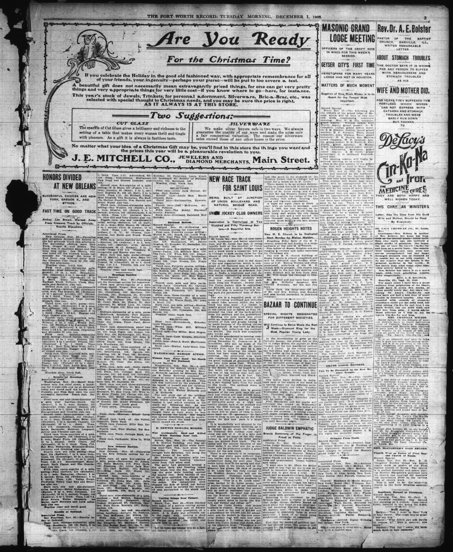 The Fort Worth Record and Register (Fort Worth, Tex.), Vol. 8, No. 41, Ed. 1 Tuesday, December 1, 1903
                                                
                                                    [Sequence #]: 4 of 13
                                                