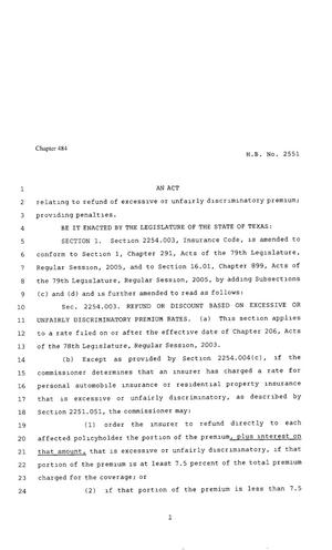 80th Texas Legislature, Regular Session, House Bill 2551, Chapter 484