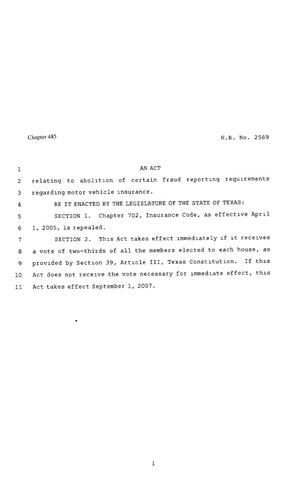 80th Texas Legislature, Regular Session, House Bill 2569, Chapter 485