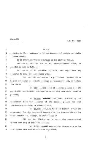 80th Texas Legislation, Regular Session, House Bill 2627, Chapter 729