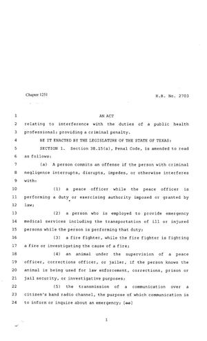 80th Texas Legislature, Regular Session, House Bill 2703, Chapter 1251