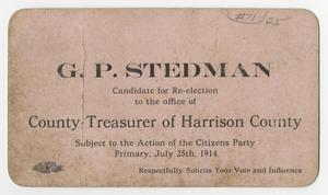 Primary view of object titled '[Election Card for G. P. Steadman]'.