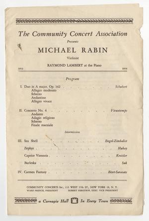 [Program: Community Concert Association Presents Michael Rabin, Violinist]