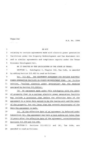 80th Texas Legislature, Regular Session, House Bill 2994, Chapter 1262