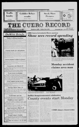 Primary view of object titled 'The Cuero Record (Cuero, Tex.), Vol. 102, No. 12, Ed. 1 Wednesday, March 20, 1996'.