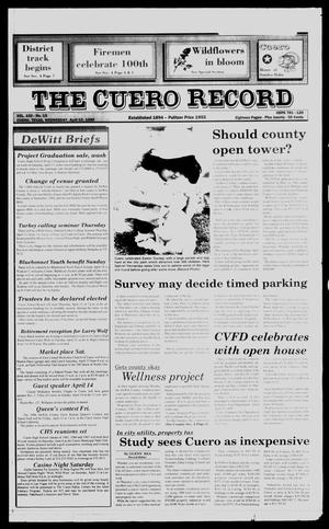Primary view of object titled 'The Cuero Record (Cuero, Tex.), Vol. 102, No. 15, Ed. 1 Wednesday, April 10, 1996'.