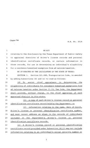 80th Texas Legislature, Regular Session, House Bill 3514, Chapter 766