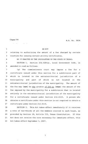 80th Texas Legislature, Regular Session, House Bill 3834, Chapter 779