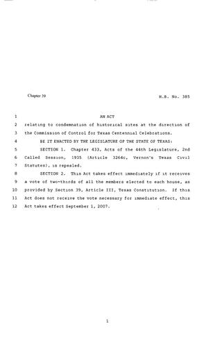 80th Texas Legislature, Regular Session, House Bill 385, Chapter 39