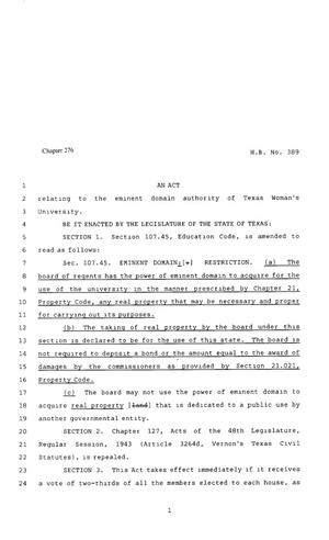 80th Texas Legislature, Regular Session, House Bill 389, Chapter 276