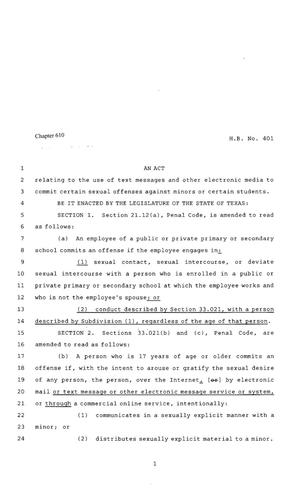 80th Texas Legislature, Regular Session, House Bill 401, Chapter 610