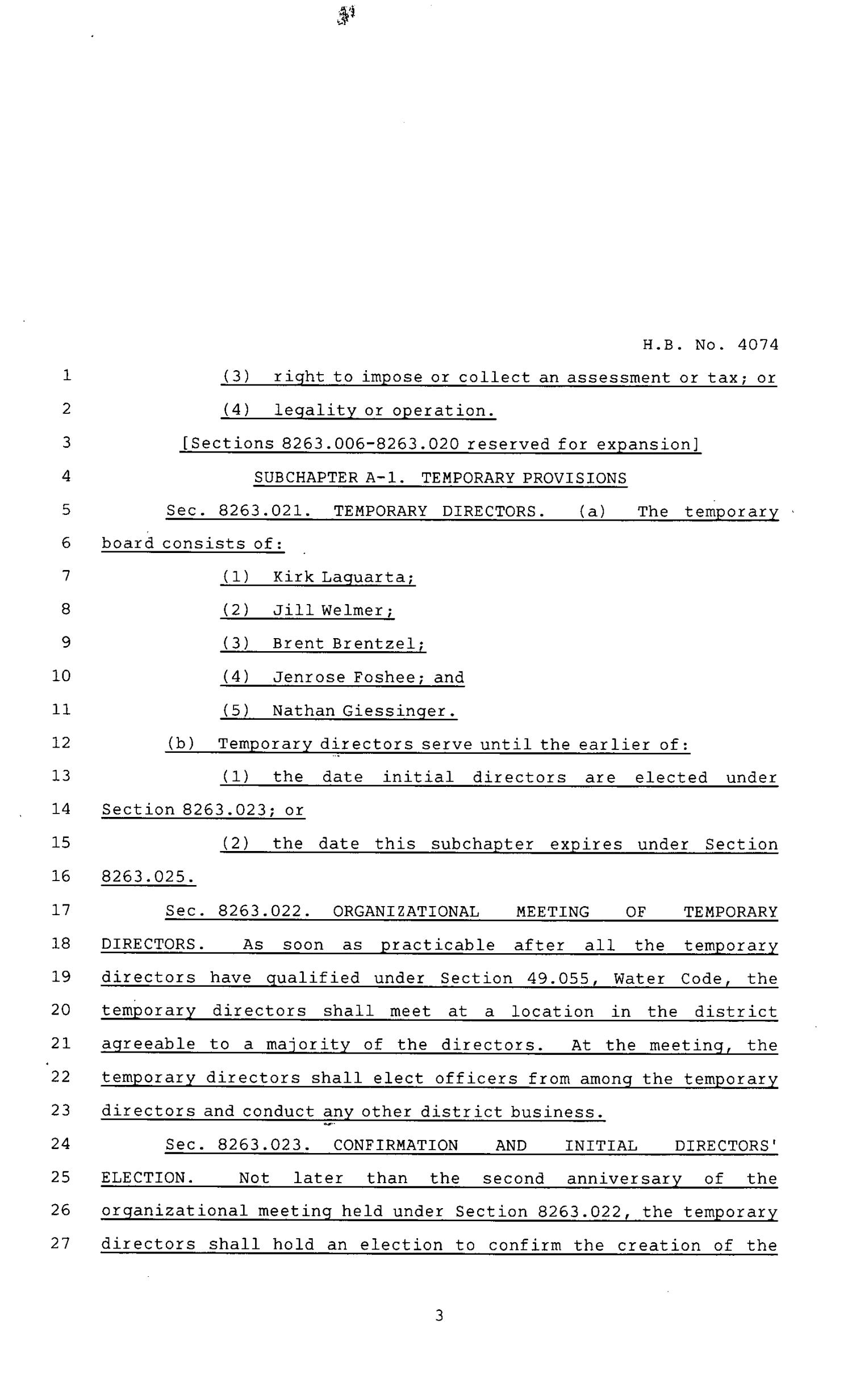80th Texas Legislature, Regular Session, House Bill 4074, Chapter 965
                                                
                                                    [Sequence #]: 3 of 25
                                                
