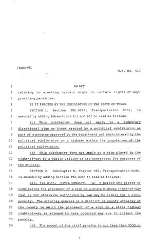 80th Texas Legislature, Regular Session, House Bill 413, Chapter 612