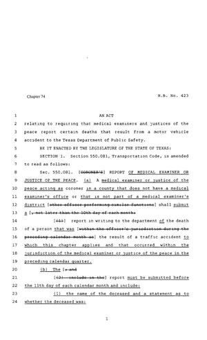 80th Texas Legislature, Regular Session, House Bill 423, Chapter 74