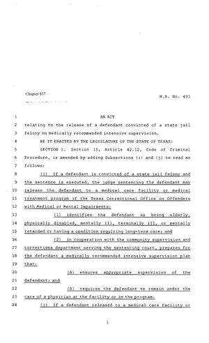 80th Texas Legislature, Regular Session, House Bill 431, Chapter 617