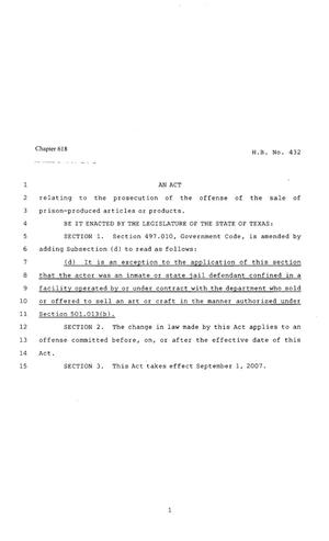 80th Texas Legislature, Regular Session, House Bill 432, Chapter 618