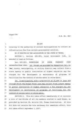 80th Texas Legislature, Regular Session, House Bill 462, Chapter 1356