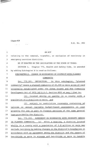 80th Texas Legislature, Regular Session, House Bill 492, Chapter 828