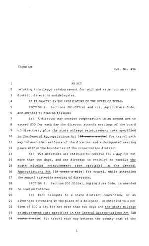 Primary view of object titled '80th Texas Legislature, Regular Session, House Bill 496, Chapter 624'.