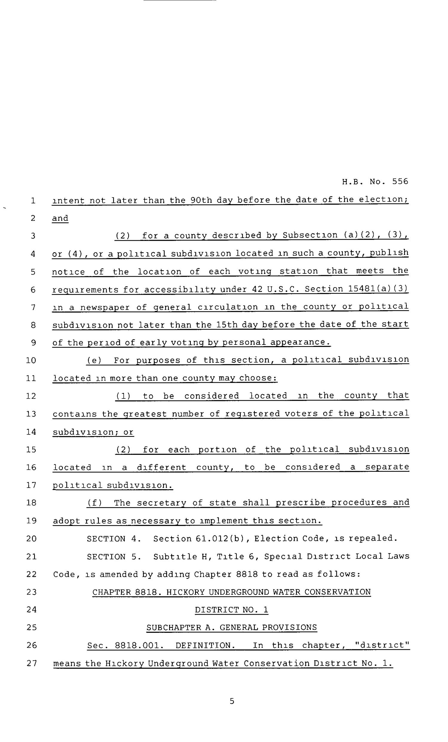 80th Texas Legislature, Regular Session, House Bill 556, Chapter 1182
                                                
                                                    [Sequence #]: 4 of 6
                                                