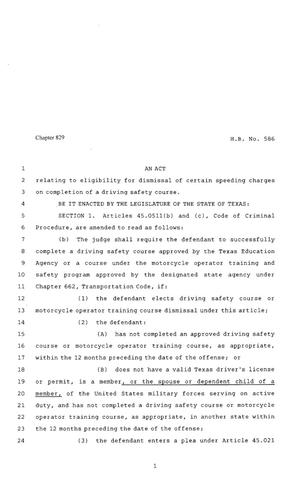 80th Texas Legislature, Regular Session, House Bill 586, Chapter 829