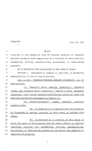 80th Texas Legislature, Regular Session, House Bill 621, Chapter 830