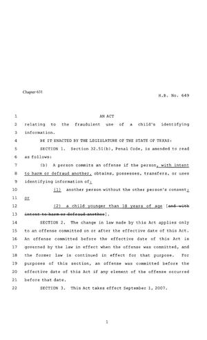 80th Texas Legislature, Regular Session, House Bill 649, Chapter 631