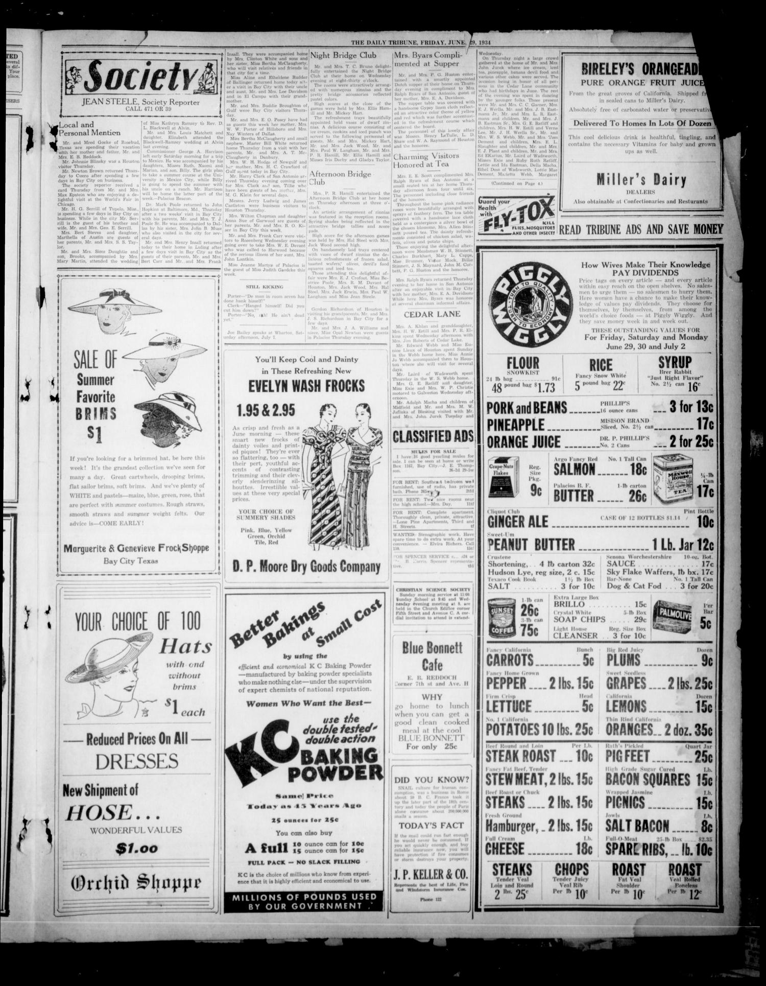 The Daily Tribune (Bay City, Tex.), Vol. 30, No. 20, Ed. 1 Friday, June 29, 1934
                                                
                                                    [Sequence #]: 3 of 4
                                                