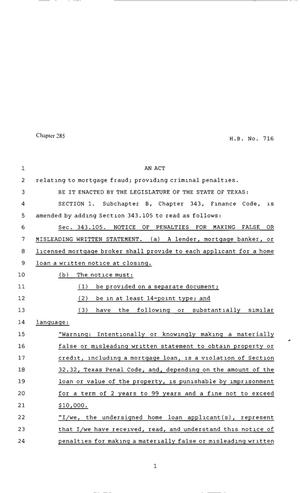 80th Texas Legislature, Regular Session, House Bill 716, Chapter 285