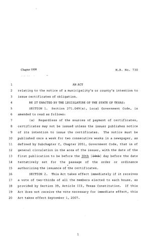 80th Texas Legislature, Regular Session, House Bill 730, Chapter 1008