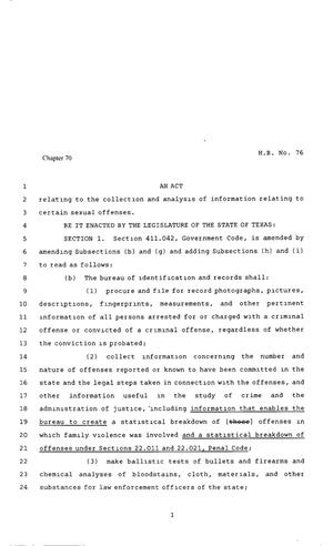 80th Texas Legislature, Regular Session, House Bill 76, Chapter 70
