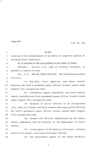 80th Texas Legislature, Regular Session, House Bill 914, Chapter 838
