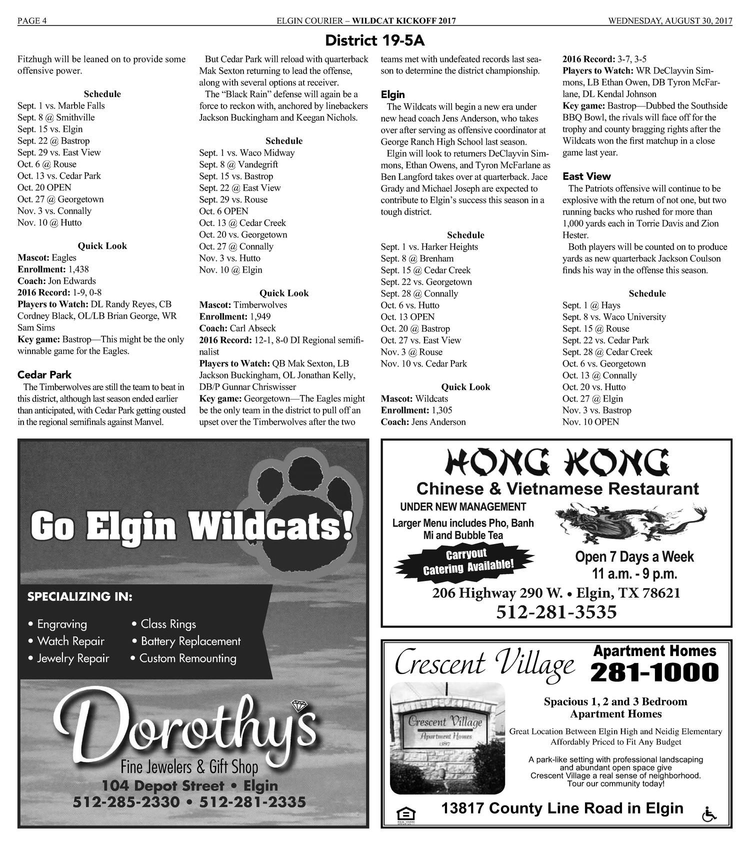 Elgin Courier (Elgin, Tex.), Vol. 127, No. 36, Ed. 1 Wednesday, August 30, 2017
                                                
                                                    [Sequence #]: 18 of 30
                                                
