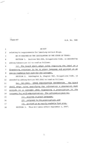 80th Texas Legislature, Regular Session, House Bill 948, Chapter 457