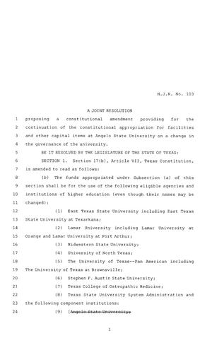 80th Texas Legislature, Regular Session, House Joint Resolution 103