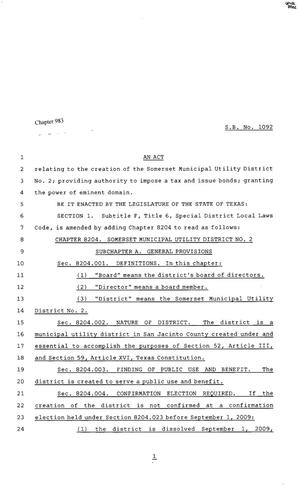 80th Texas Legislature, Regular Session, Senate Bill 1092, Chapter 983