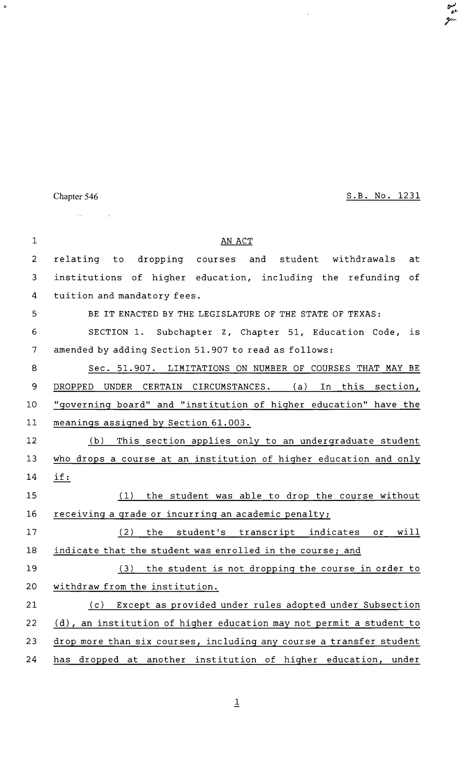 80th Texas Legislature, Regular Session, Senate Bill 1231, Chapter 546
                                                
                                                    [Sequence #]: 1 of 8
                                                