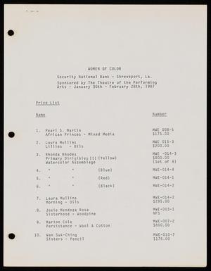 Primary view of object titled '["Women of Color" Exhibit Price List - 1987]'.
