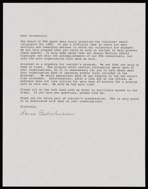 [Letter from Laura Bodenheimer About Awards Ceremony]