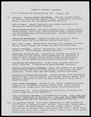 Primary view of object titled '[List of Programs and Activities, May 1991-January 1992]'.