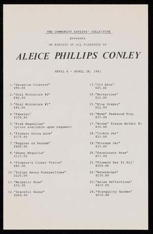 Primary view of object titled '["An Exhibit of Oil Paintings by Aleice Phillips Conley" Price Information, April 1991]'.