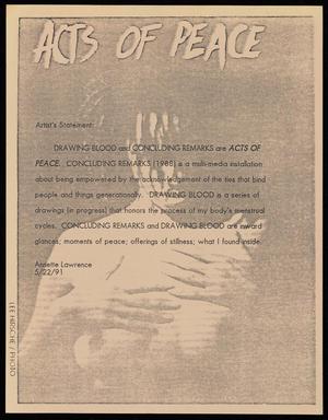 Primary view of object titled '[Flyer: "Acts of Peace" Artist's Statement]'.