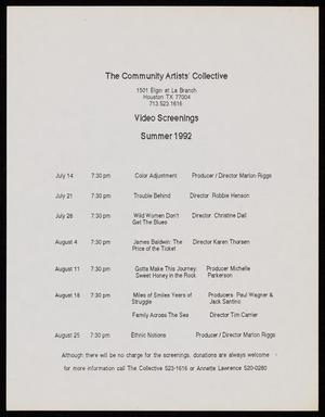 Primary view of object titled '[List of Video Screenings, Summer 1992]'.