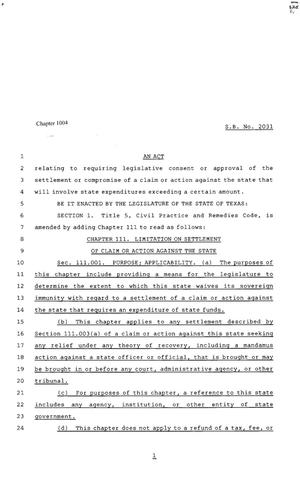 80th Texas Legislature, Regular Session, Senate Bill 2031, Chapter 1004