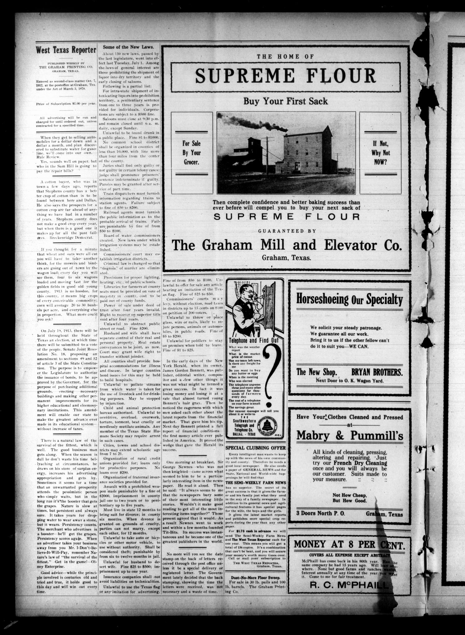 West Texas Reporter (Graham, Tex.), Vol. 1, No. 42, Ed. 1 Thursday, July 10, 1913
                                                
                                                    [Sequence #]: 2 of 8
                                                