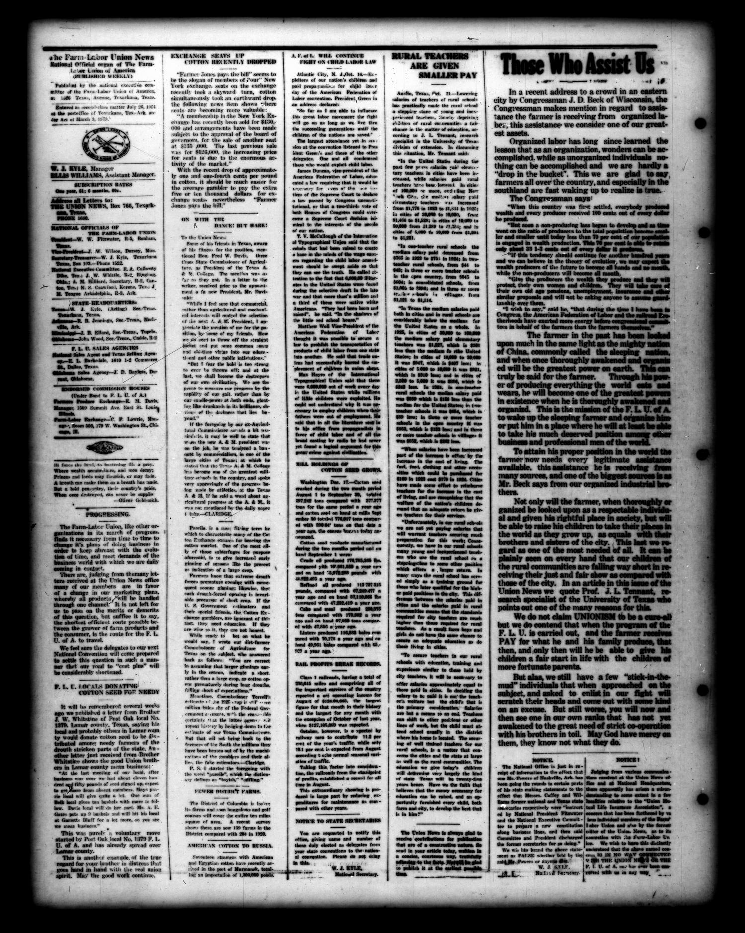 The Farm-Labor Union News (Texarkana, Tex.), Vol. 5, No. 14, Ed. 1 Thursday, October 29, 1925
                                                
                                                    [Sequence #]: 4 of 4
                                                