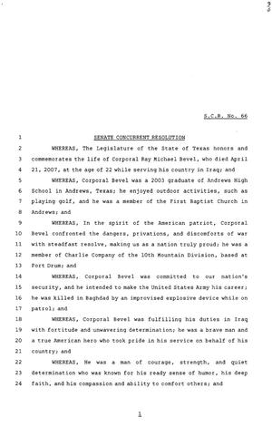 80th Texas Legislature, Regular Session, Senate Concurrent Resolution 66
