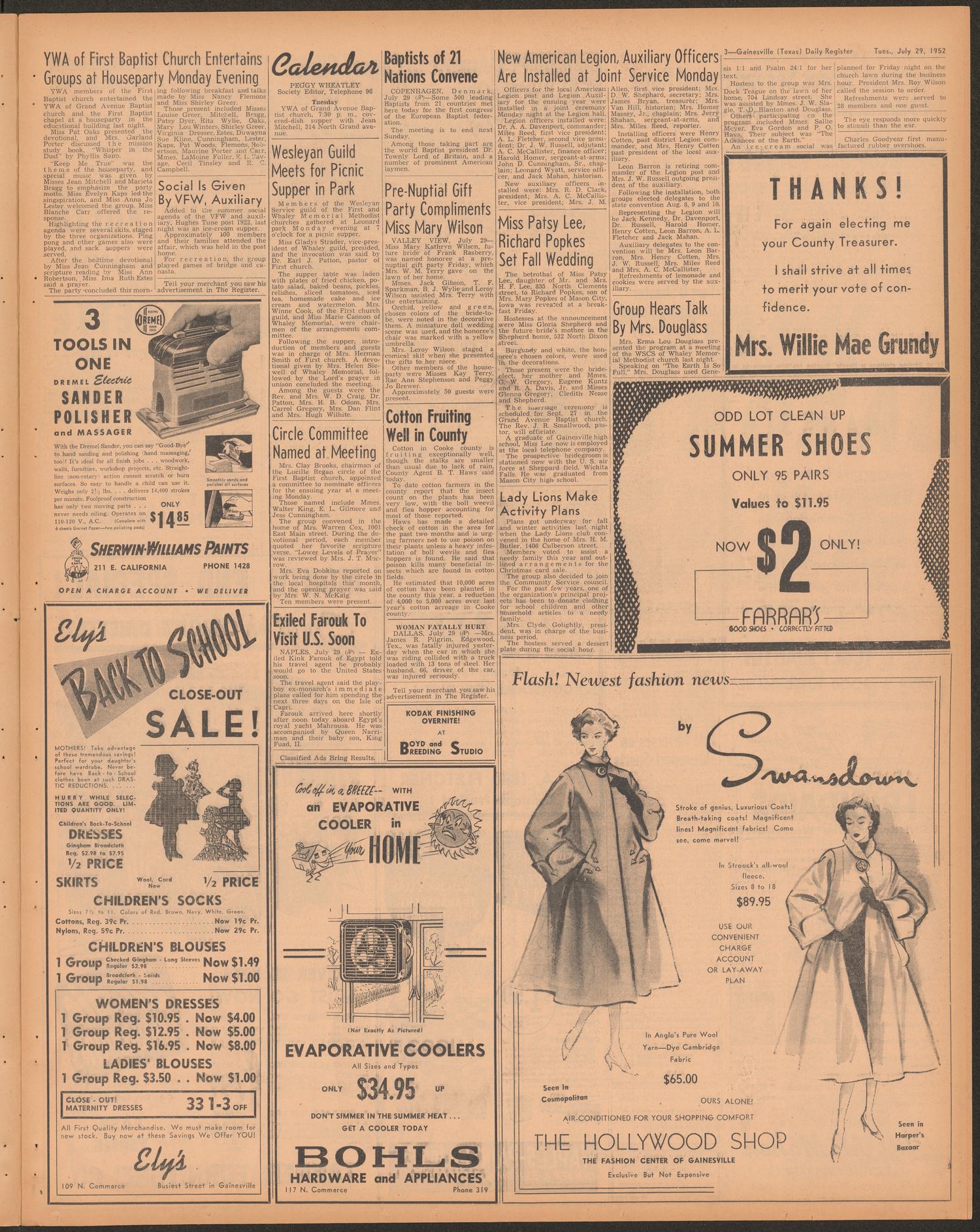 Gainesville Daily Register and Messenger (Gainesville, Tex.), Vol. 62, No. 289, Ed. 1 Tuesday, July 29, 1952
                                                
                                                    [Sequence #]: 3 of 8
                                                
